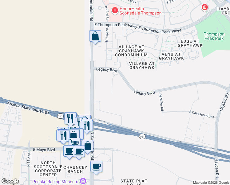 map of restaurants, bars, coffee shops, grocery stores, and more near 7201 East Henkel Way in Scottsdale
