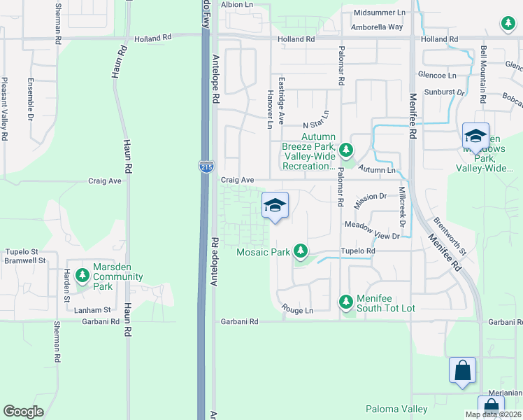 map of restaurants, bars, coffee shops, grocery stores, and more near 31643 Rouge Lane in Menifee