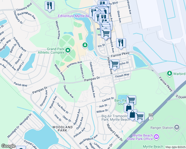 map of restaurants, bars, coffee shops, grocery stores, and more near in Myrtle Beach
