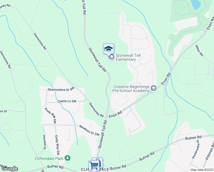 map of restaurants, bars, coffee shops, grocery stores, and more near 3435 Stonewall Tell Road in College Park