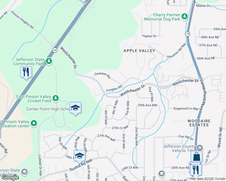 map of restaurants, bars, coffee shops, grocery stores, and more near 313 Foxglen Road in Birmingham