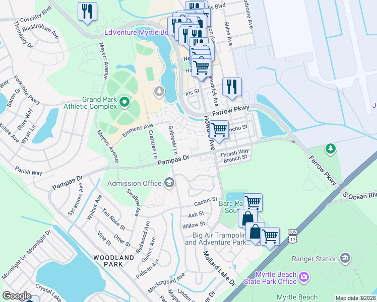 map of restaurants, bars, coffee shops, grocery stores, and more near in Myrtle Beach