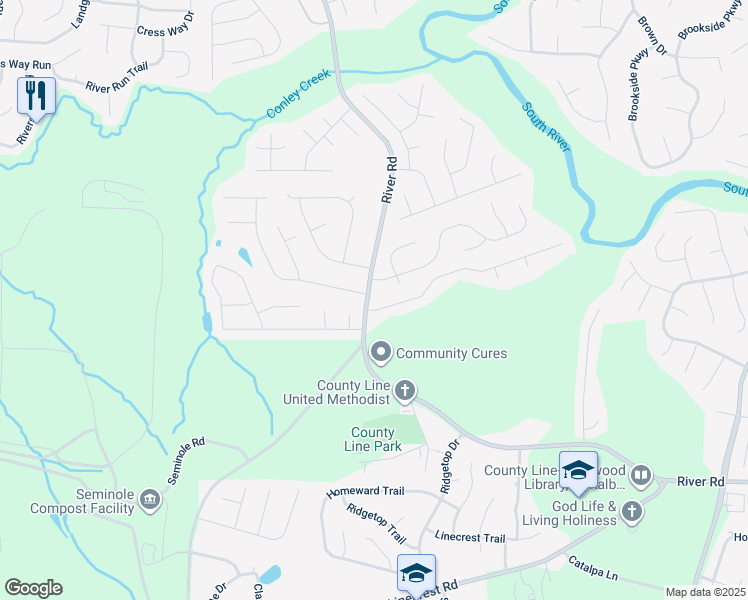 map of restaurants, bars, coffee shops, grocery stores, and more near 3508 Mortons Landing Drive in Ellenwood