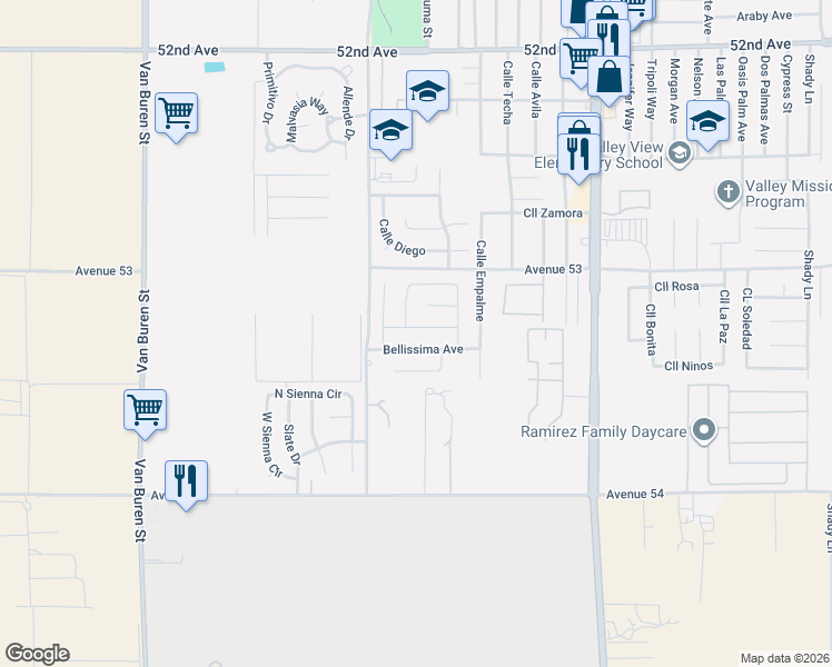 map of restaurants, bars, coffee shops, grocery stores, and more near 84103 Siena Lane in Coachella