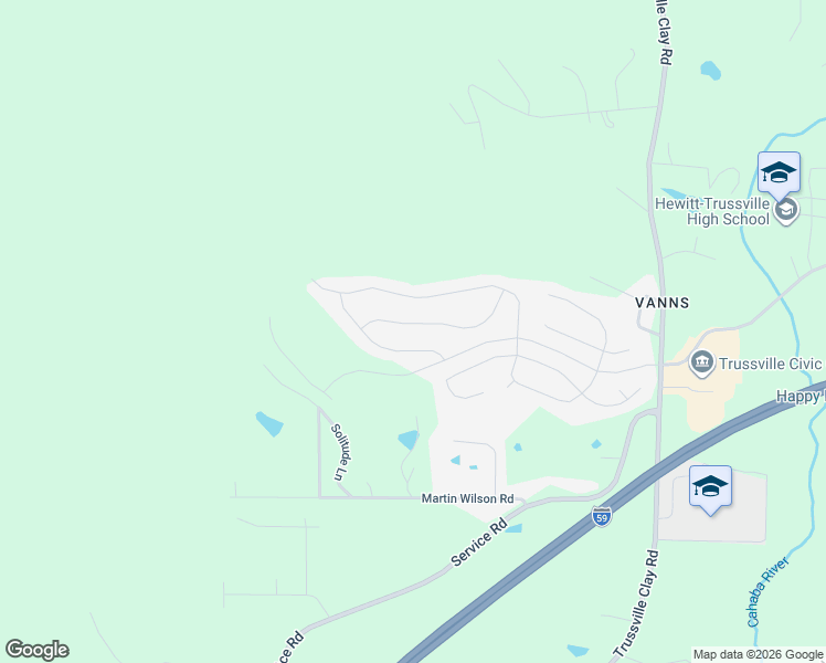 map of restaurants, bars, coffee shops, grocery stores, and more near 5844 Longview Lane in Trussville
