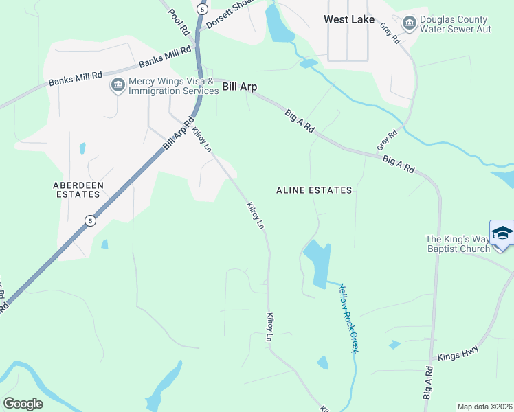 map of restaurants, bars, coffee shops, grocery stores, and more near 5284 Kilroy Lane in Douglasville