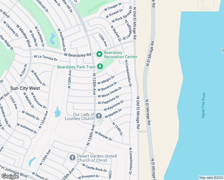 map of restaurants, bars, coffee shops, grocery stores, and more near 12606 West Mesa Verde Drive in Sun City West