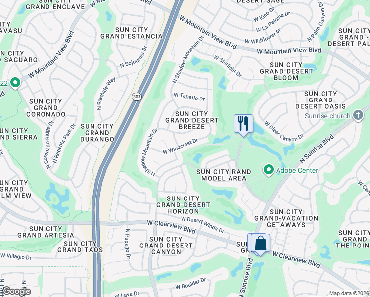 map of restaurants, bars, coffee shops, grocery stores, and more near 16277 West Windcrest Drive in Surprise