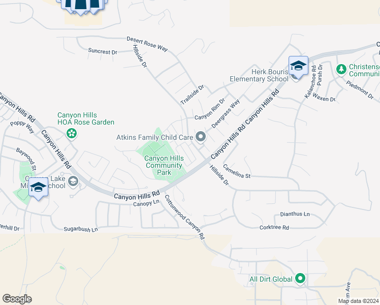 map of restaurants, bars, coffee shops, grocery stores, and more near 34169 Carissa Drive in Lake Elsinore