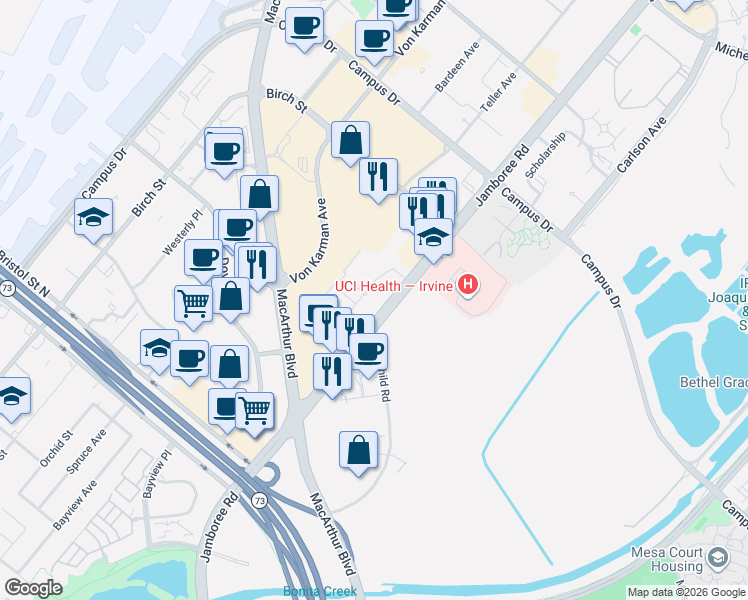 map of restaurants, bars, coffee shops, grocery stores, and more near 4201 Jamboree Road in Newport Beach