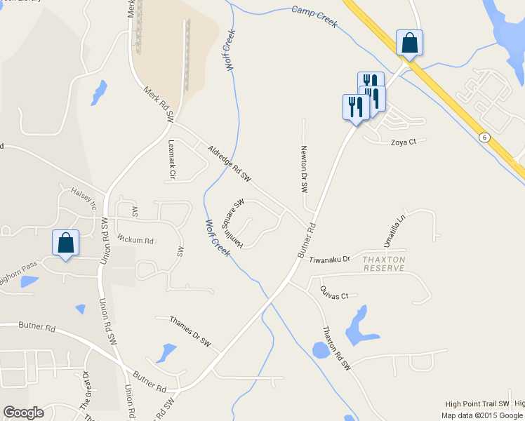 map of restaurants, bars, coffee shops, grocery stores, and more near 3541 Hamlin Square Southwest in Atlanta
