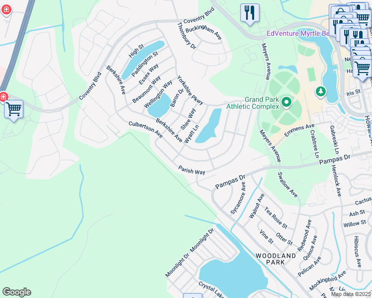 map of restaurants, bars, coffee shops, grocery stores, and more near 821 Berkshire Avenue in Myrtle Beach