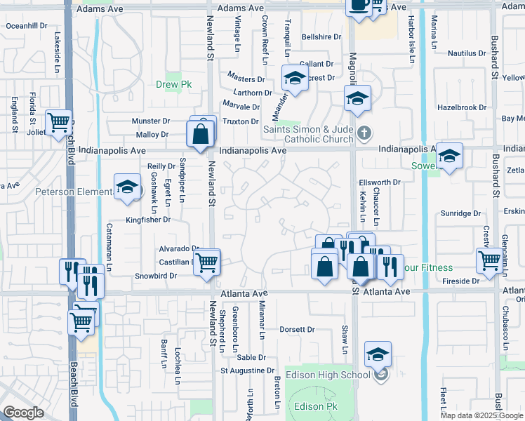 map of restaurants, bars, coffee shops, grocery stores, and more near 8656 Fresno Circle in Huntington Beach