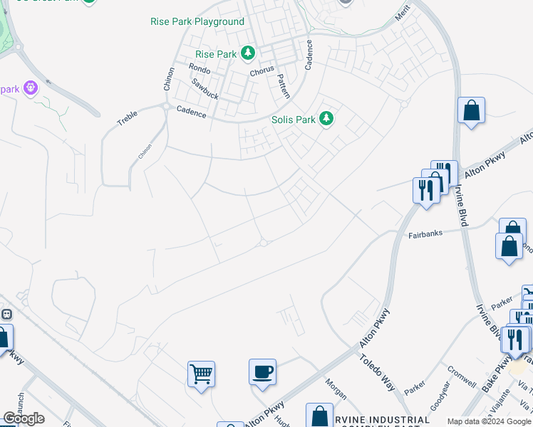 map of restaurants, bars, coffee shops, grocery stores, and more near Junco in Irvine