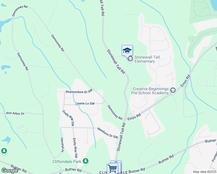 map of restaurants, bars, coffee shops, grocery stores, and more near 3435 Stonewall Tell Rd in College Park
