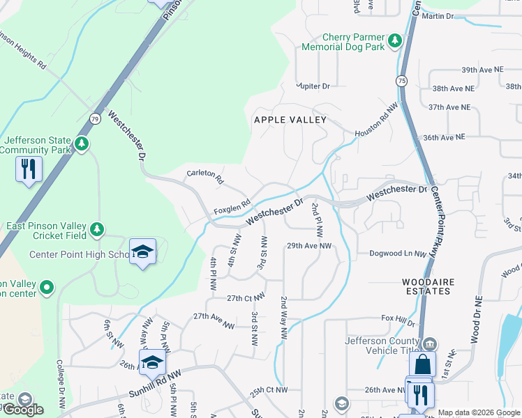 map of restaurants, bars, coffee shops, grocery stores, and more near 260 Westchester Drive in Birmingham