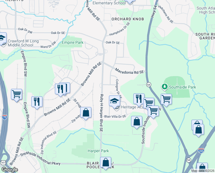map of restaurants, bars, coffee shops, grocery stores, and more near 323 Simca Street Southeast in Atlanta
