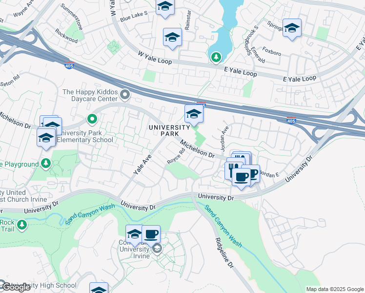 map of restaurants, bars, coffee shops, grocery stores, and more near 4971 Persimmon Lane in Irvine
