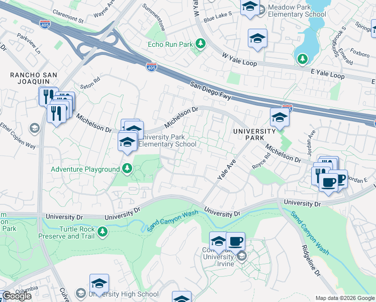 map of restaurants, bars, coffee shops, grocery stores, and more near 28 Acacia Tree Lane in Irvine