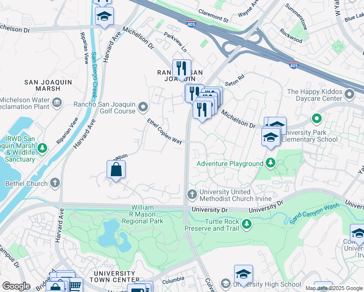 map of restaurants, bars, coffee shops, grocery stores, and more near 118 Promenade in Irvine