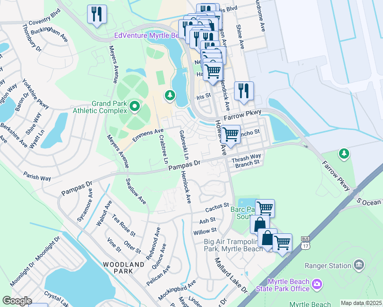 map of restaurants, bars, coffee shops, grocery stores, and more near in Myrtle Beach
