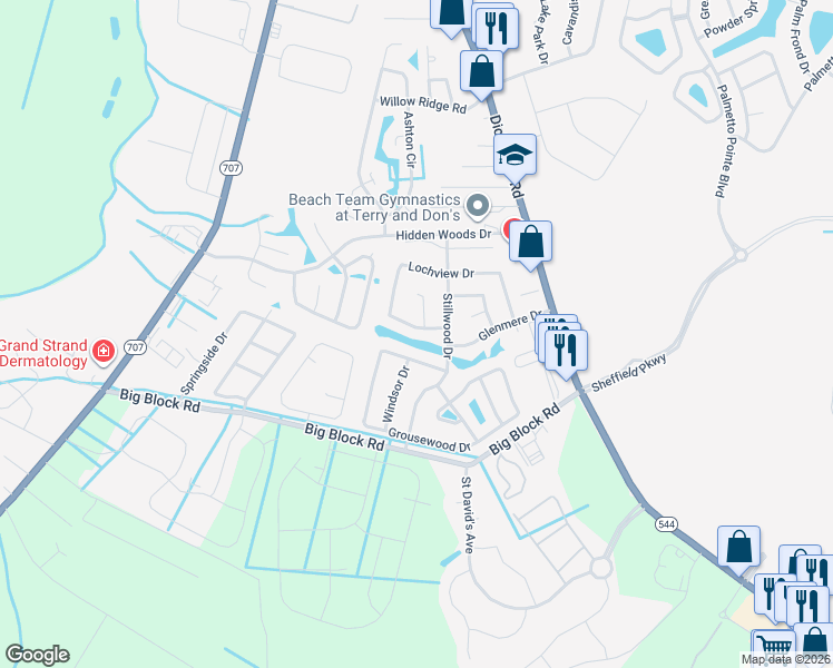 map of restaurants, bars, coffee shops, grocery stores, and more near 3988 Lochview Drive in Myrtle Beach