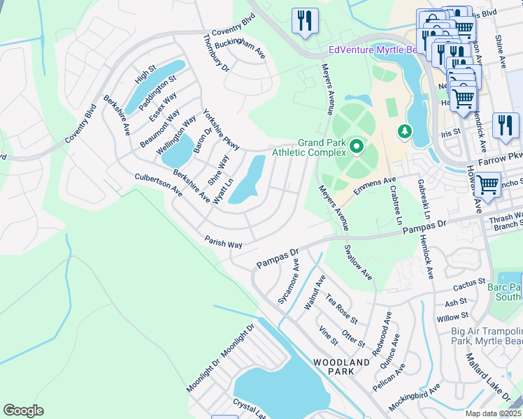 map of restaurants, bars, coffee shops, grocery stores, and more near 883 Berkshire Avenue in Myrtle Beach