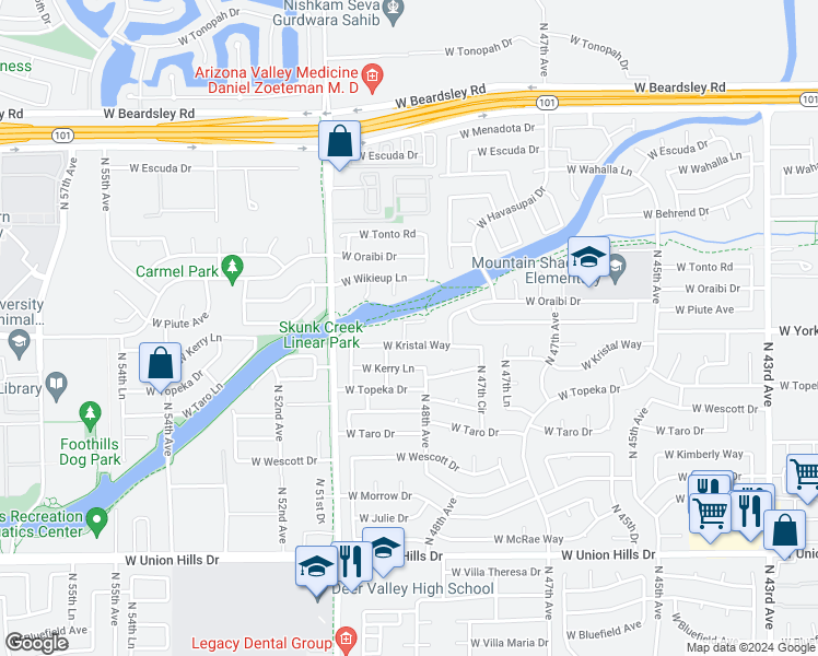 map of restaurants, bars, coffee shops, grocery stores, and more near 4835 West Piute Avenue in Glendale