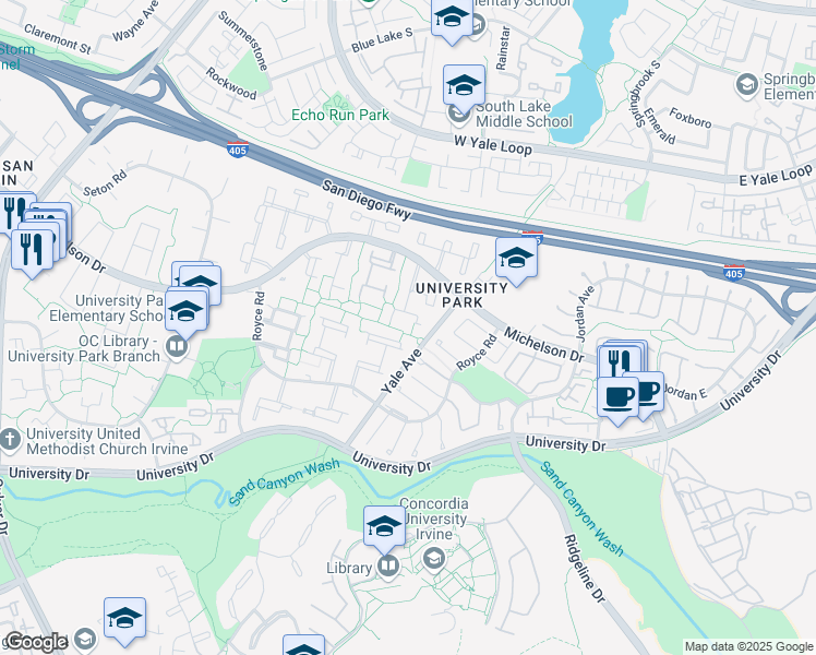 map of restaurants, bars, coffee shops, grocery stores, and more near 60 Willow Tree Lane in Irvine
