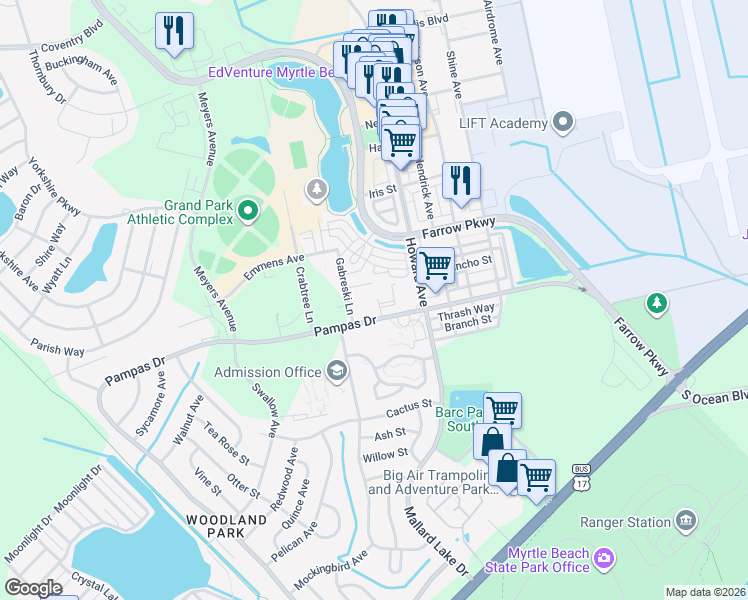 map of restaurants, bars, coffee shops, grocery stores, and more near in Myrtle Beach