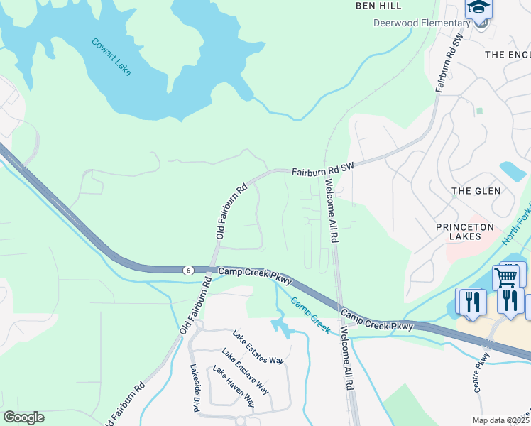 map of restaurants, bars, coffee shops, grocery stores, and more near 3390 Somerset Trail Southwest in Atlanta