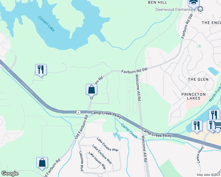 map of restaurants, bars, coffee shops, grocery stores, and more near 3390 Somerset Trail Southwest in Atlanta