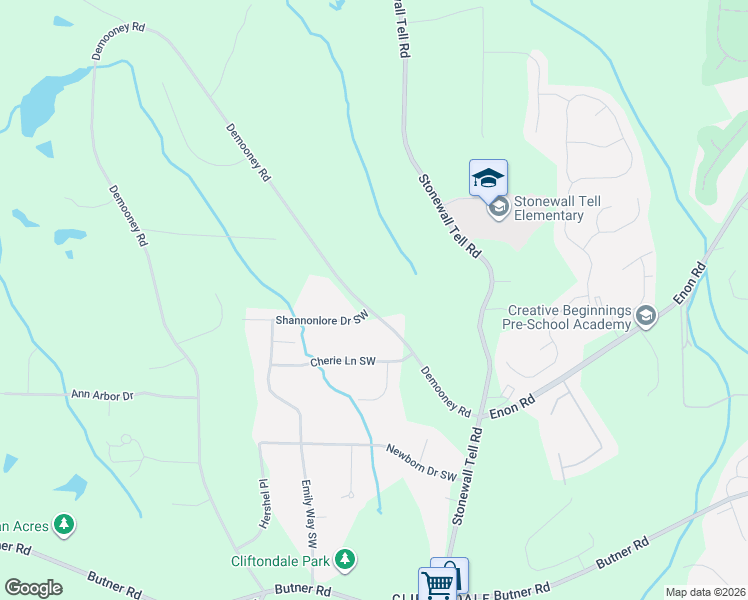 map of restaurants, bars, coffee shops, grocery stores, and more near 2933 Demooney Road in Atlanta