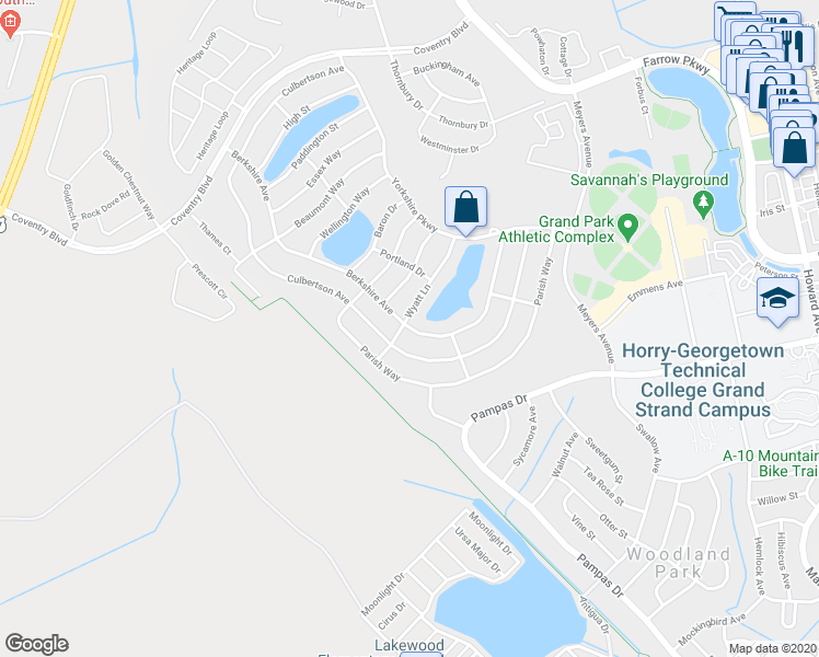 map of restaurants, bars, coffee shops, grocery stores, and more near 1189 Berkshire Avenue in Myrtle Beach