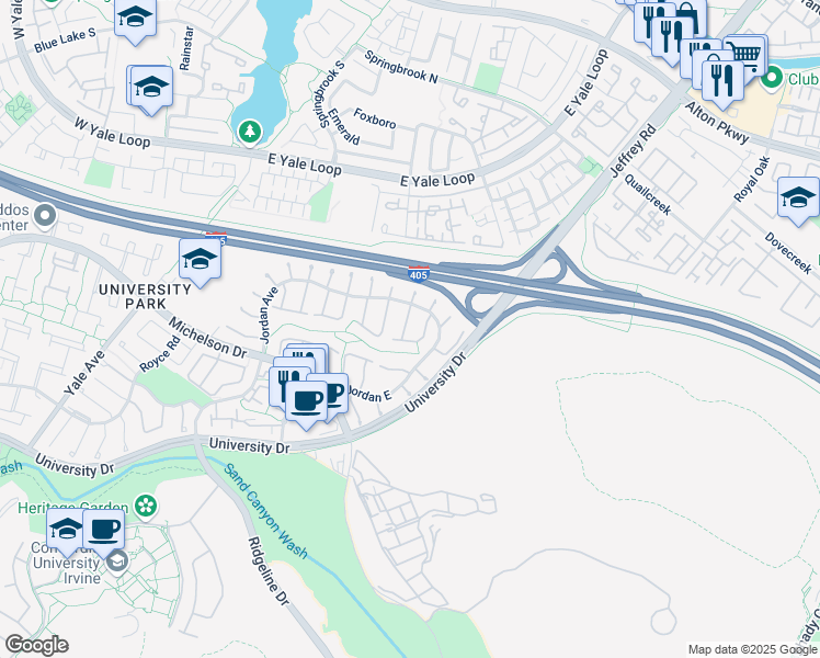 map of restaurants, bars, coffee shops, grocery stores, and more near 13 Camphor South in Irvine