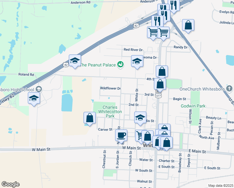 map of restaurants, bars, coffee shops, grocery stores, and more near 101 Prairie Grass Drive in Whitesboro