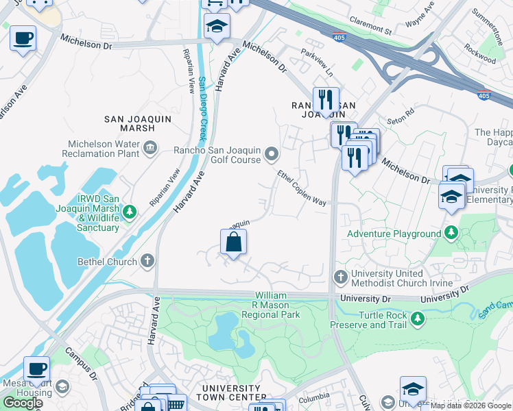 map of restaurants, bars, coffee shops, grocery stores, and more near 19 Las Brisas in Irvine