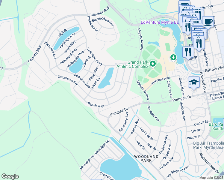 map of restaurants, bars, coffee shops, grocery stores, and more near 883 Berkshire Avenue in Myrtle Beach