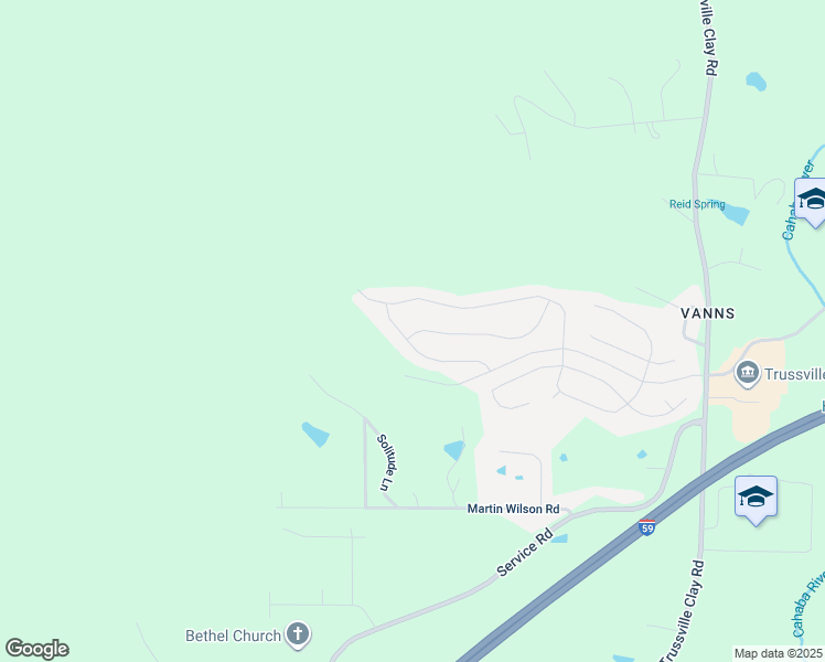 map of restaurants, bars, coffee shops, grocery stores, and more near 4251 Solitude Lane in Trussville