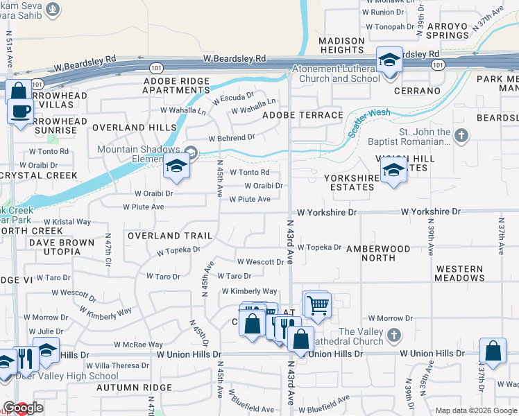 map of restaurants, bars, coffee shops, grocery stores, and more near 4331 West Yorkshire Drive in Glendale