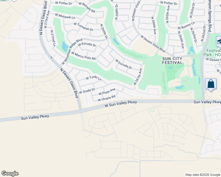 map of restaurants, bars, coffee shops, grocery stores, and more near 26885 West Piute Avenue in Buckeye