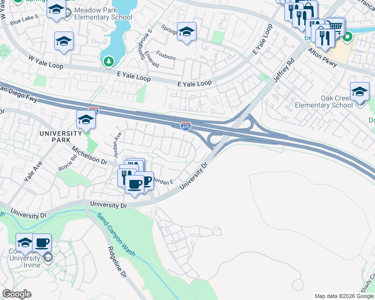 map of restaurants, bars, coffee shops, grocery stores, and more near 3 Hawthorn in Irvine