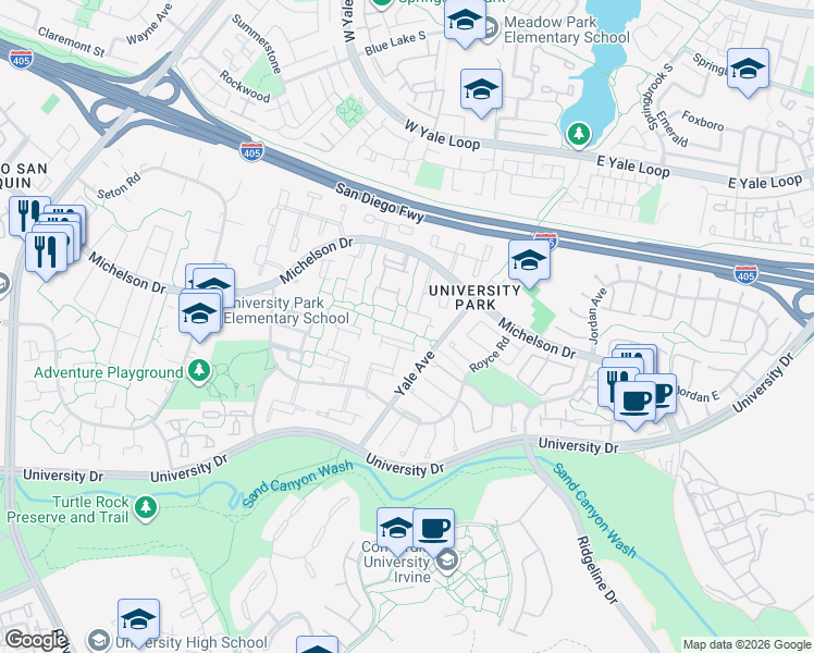 map of restaurants, bars, coffee shops, grocery stores, and more near 52 Oak Tree Lane in Irvine