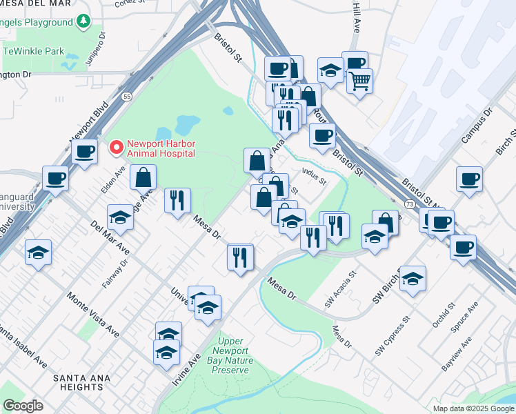 map of restaurants, bars, coffee shops, grocery stores, and more near 20312 Estuary Lane in Newport Beach
