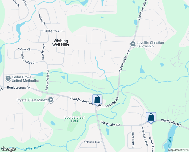 map of restaurants, bars, coffee shops, grocery stores, and more near 4126 Brittany Park Court in Ellenwood