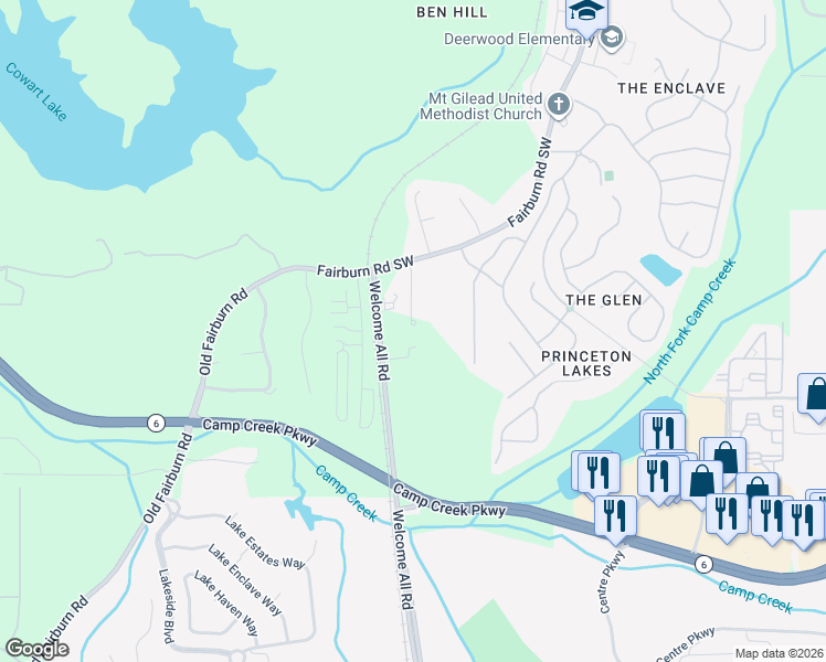 map of restaurants, bars, coffee shops, grocery stores, and more near 3418 Welcome All Road in Atlanta