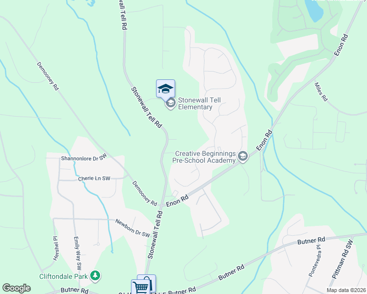 map of restaurants, bars, coffee shops, grocery stores, and more near 3420 Stonewall Tell Road in Atlanta
