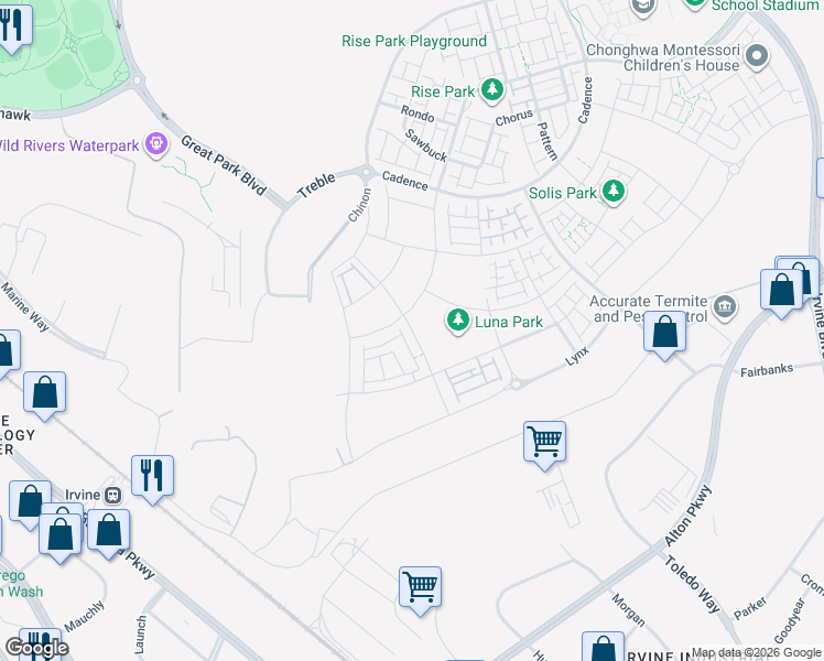 map of restaurants, bars, coffee shops, grocery stores, and more near Loon in Irvine