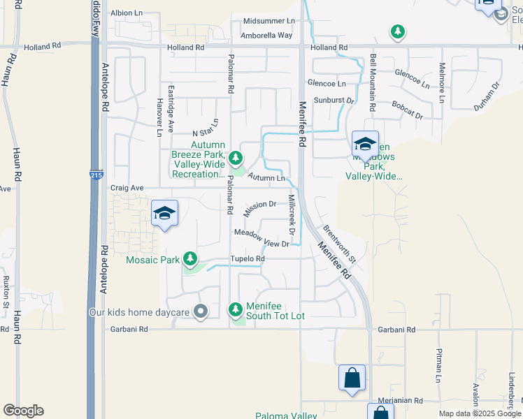 map of restaurants, bars, coffee shops, grocery stores, and more near 28617 Mission Drive in Menifee