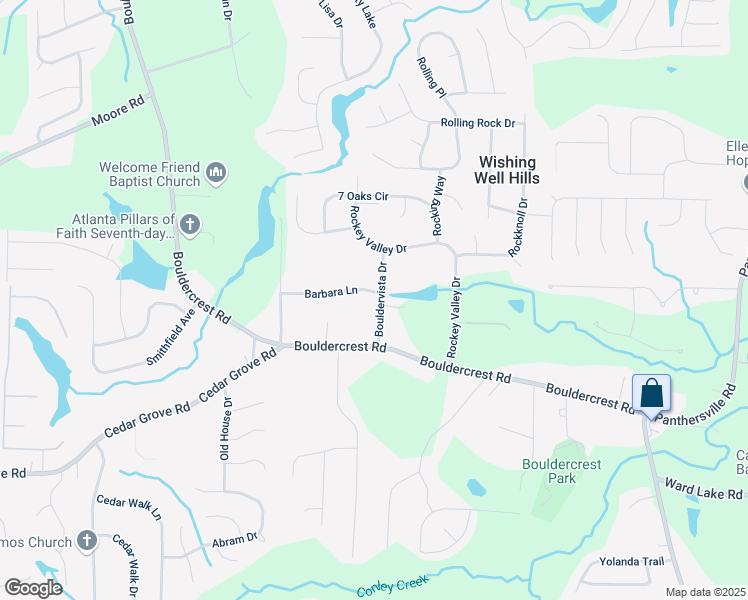 map of restaurants, bars, coffee shops, grocery stores, and more near 4045 Boulder Vista Drive in Conley